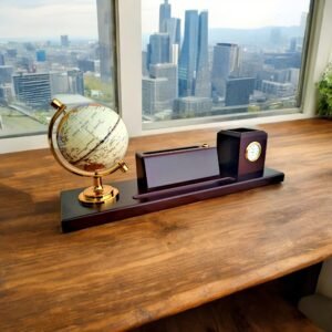Wooden Desk Organizer with Globe